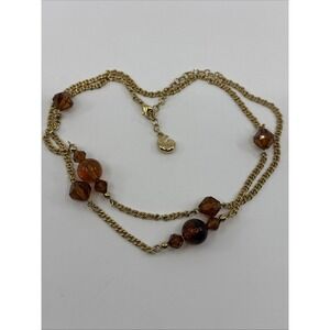 Vintage Givenchy Necklace Gold Tone Brown Acrylic Beads 32"‎ Long